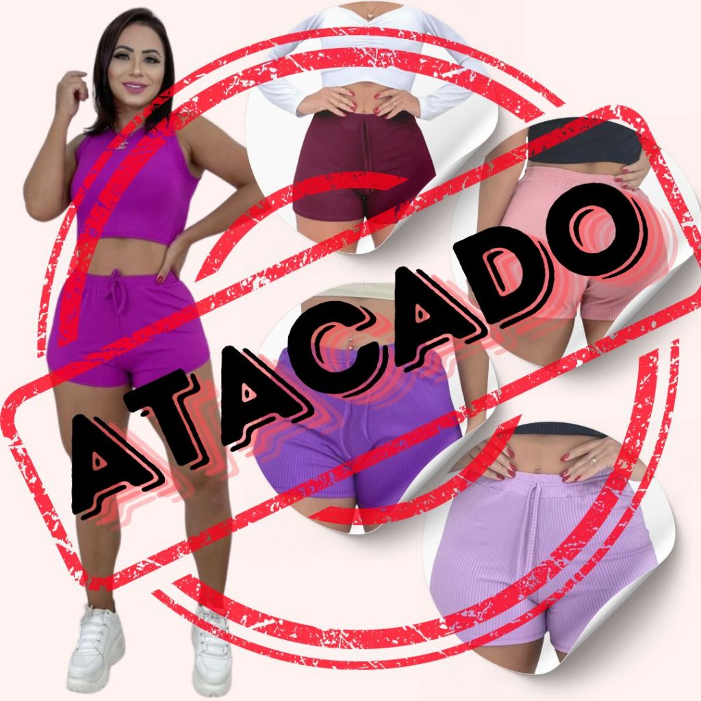Kit c/9 Short Canelado | Atacado - Revenda Cores Sortidas
