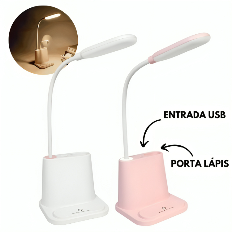 Luminaria De Mesa Com Entrada Usb Porta Lápis Led Articulada Sem Fio Recarregável Carregador Celular Caneta USB Power Bank