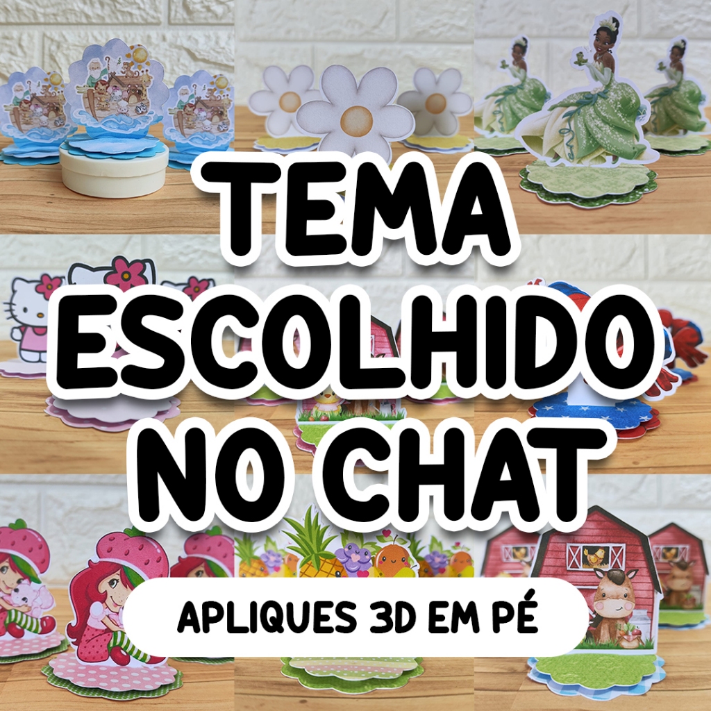 Kit Aplique 3D Cenário, 10, 20, 30 ou 40 und. Tag Personalizada, Festa, Lembrancinha TEMA ESCOLHIDO NO CHAT