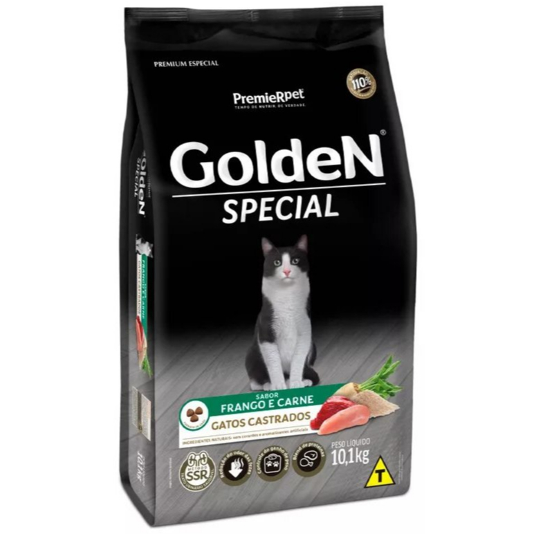 Ração Golden Special Sabor Frango e Carne Para Gatos Adultos Castrados - 10,1 Kg