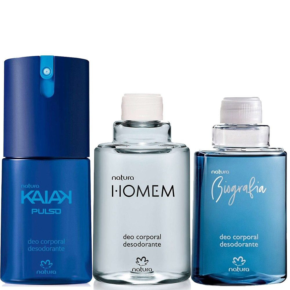 Kit Deo Corporal Desodorante Kaiak Pulso + Refil Biografia e Homem Tradicional 100ml Masculino Natura