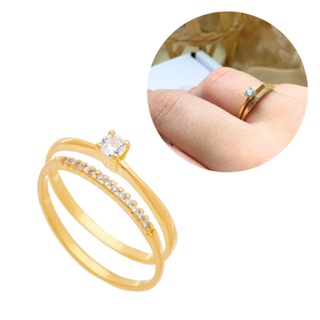 Anel Aparador + Anel noivado solitário Casamento Ouro18k  Com Garantia em Oferta na Shopee