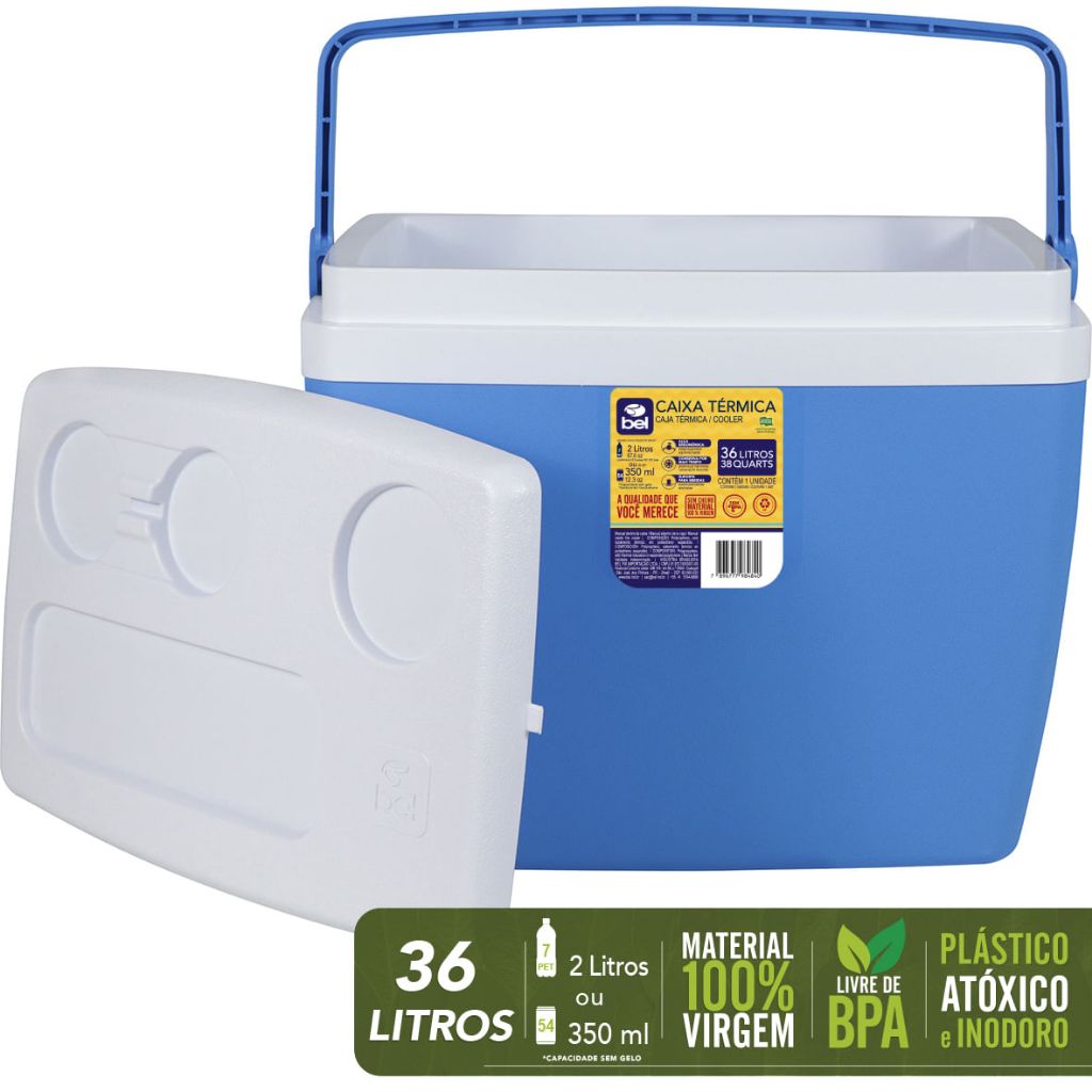 Caixa Cooler Térmico Grande Azul 36L Cabe 54 Latas Belfix