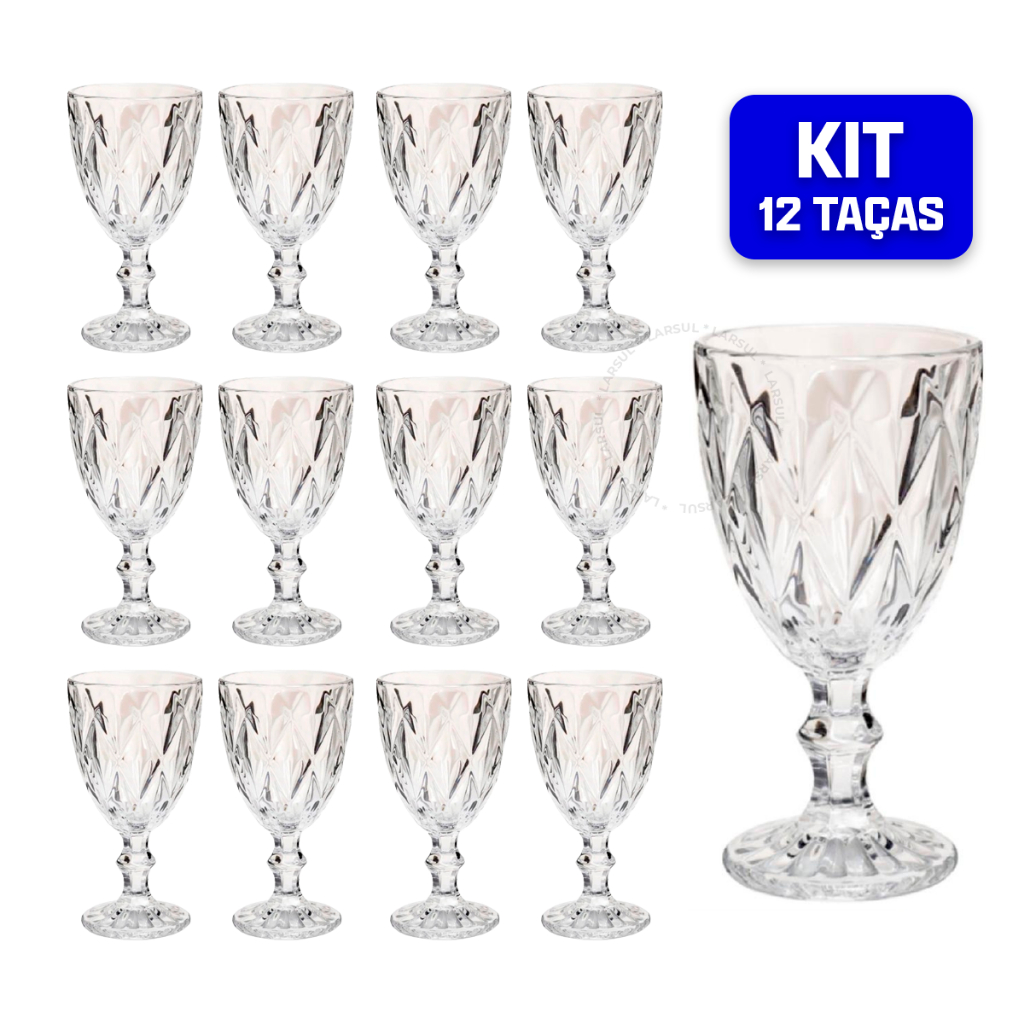 Jogo De 12 Taças De Vidro Diamond 340ml Transparente