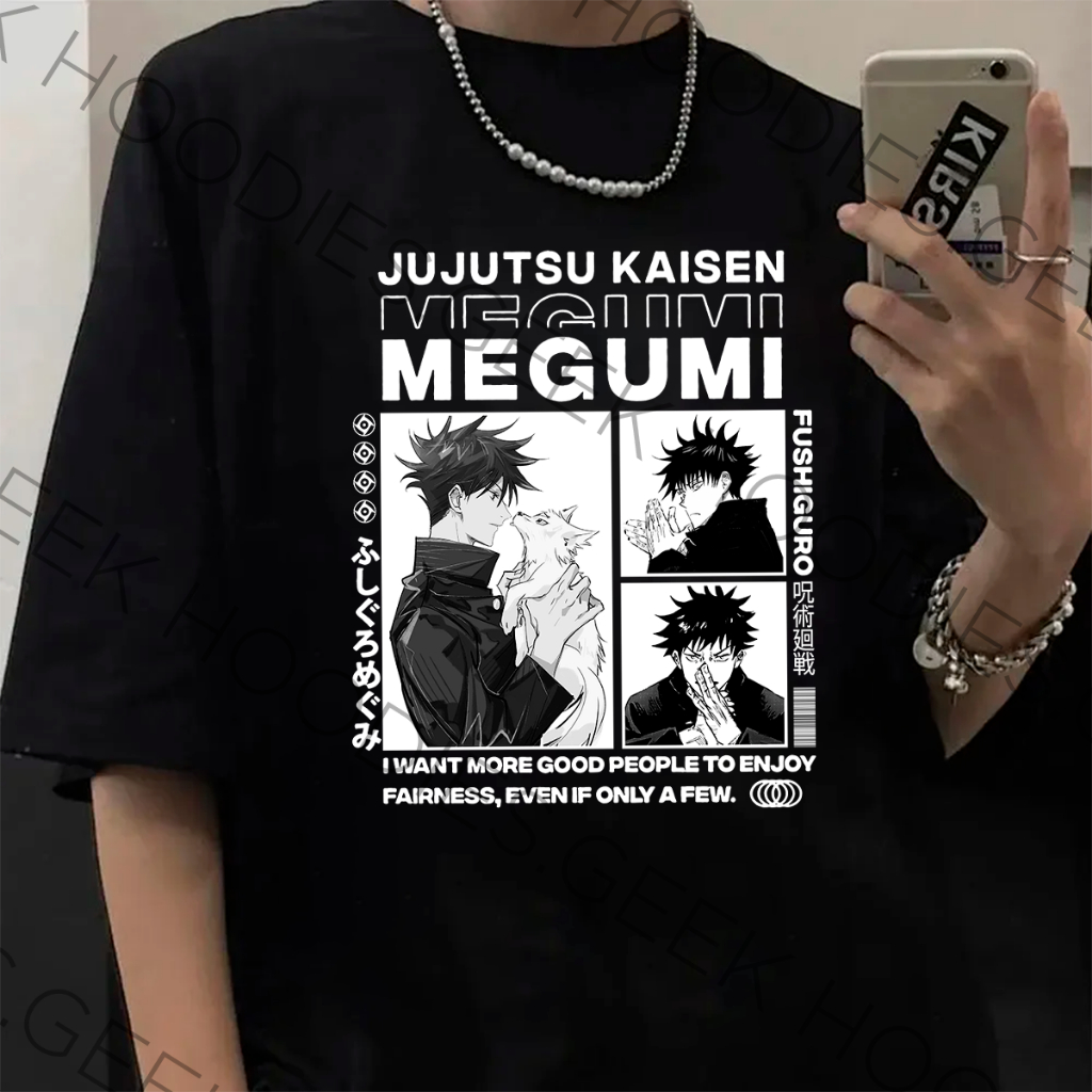 Camisa Camiseta Básica Algodão Megumi Fushiguro Jujutsu Kaisen Anime Eyes Unisex em Oferta na Shopee