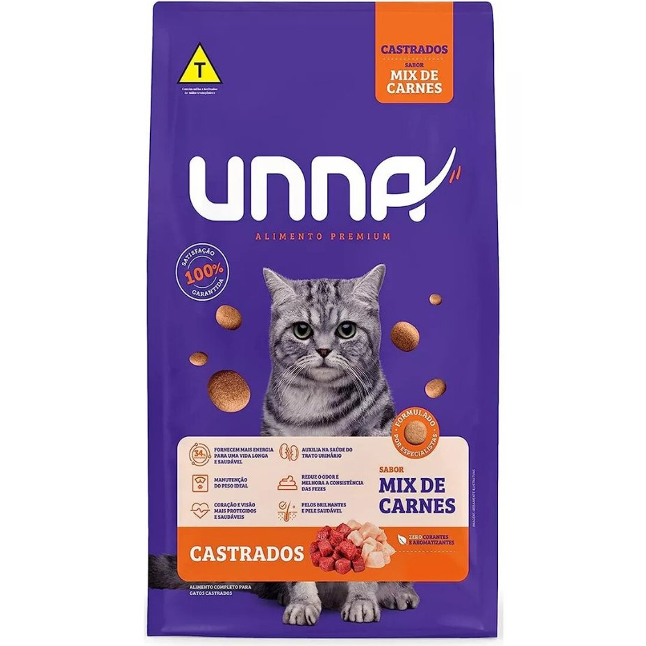 Ração UNNA Para Gatos Castrados Mix De Carnes - 10,1 Kg