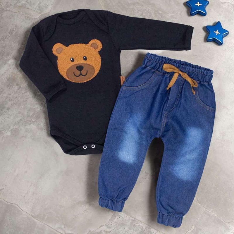 Conjunto Menino e menina Body e Calça Jeans e ecolinho