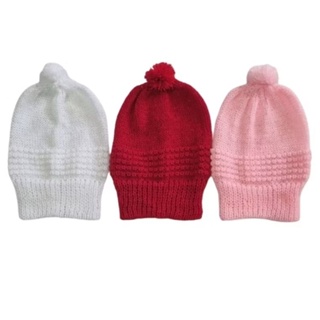Kit 3 toucas de lã pra bebê feminino(Branco, Vermelho, Rosa) em Oferta na Shopee