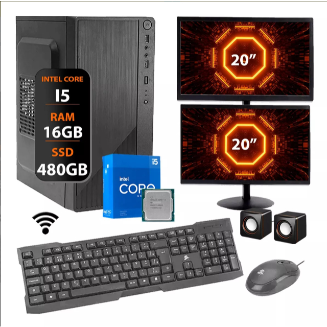 Computador Completo Intel Core I5 16gb 480gb 2 Monitores 20