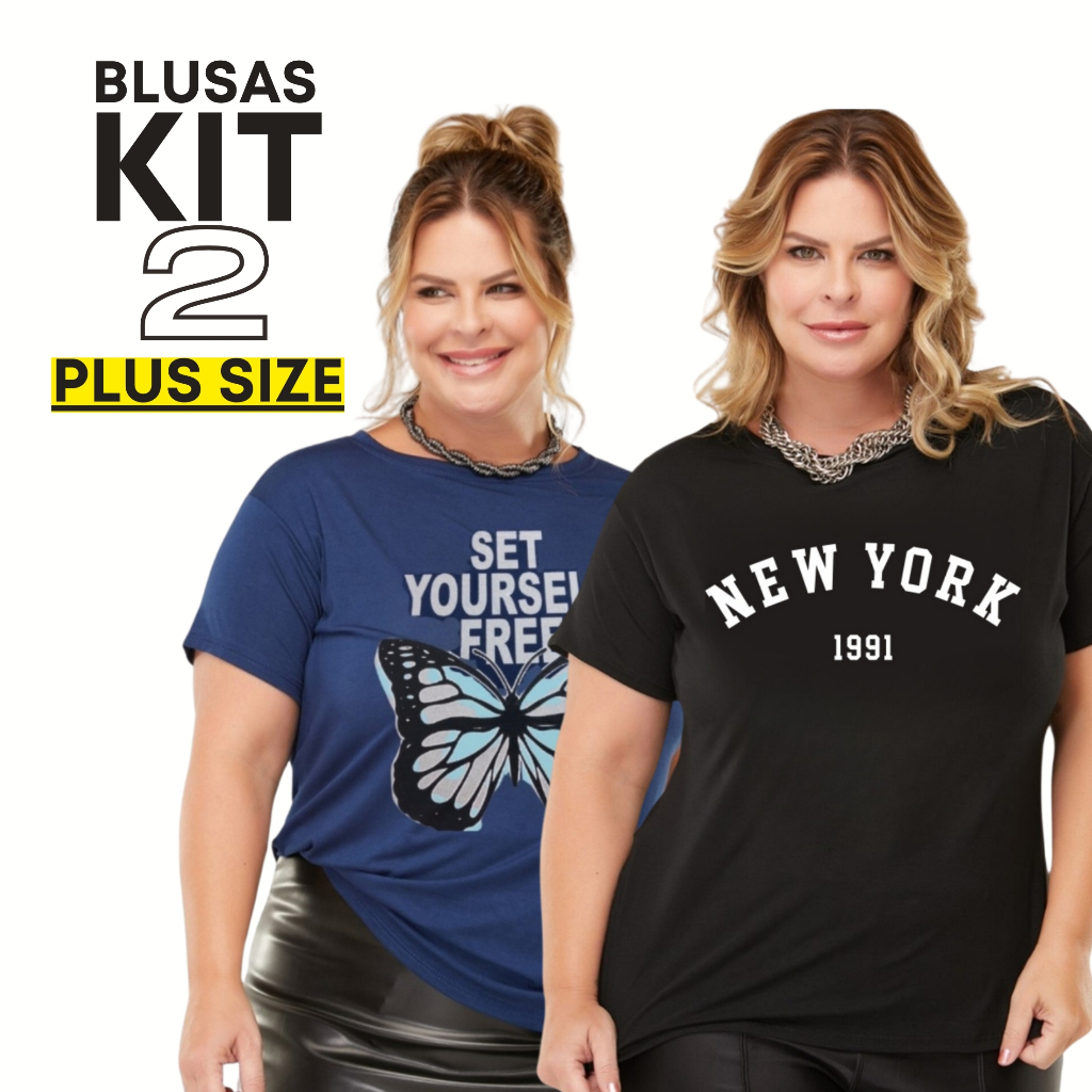 Conjunto 2 Blusas Estilo Plus Size Estampadas + 8 Estampas