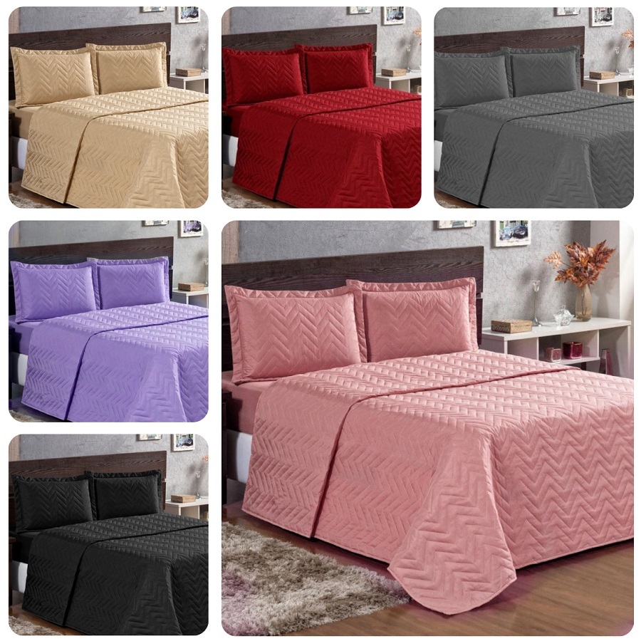 Kit Colcha Cobre Leito Casal Padrão 3 Peças Matelado - Dupla Face