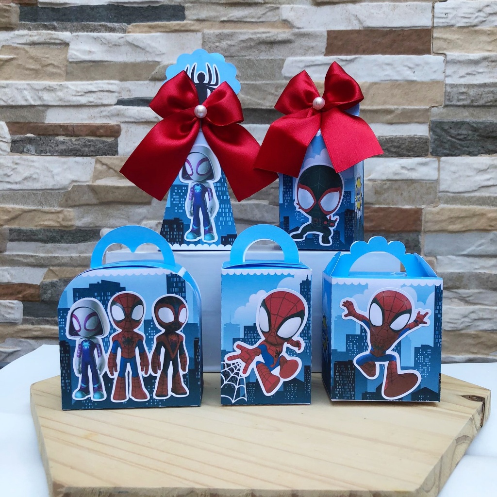 KIT PEGUE E MONTE Caixinhas Personalizados Homem Aranha e seus amigos espetaculares Lembrancinhas