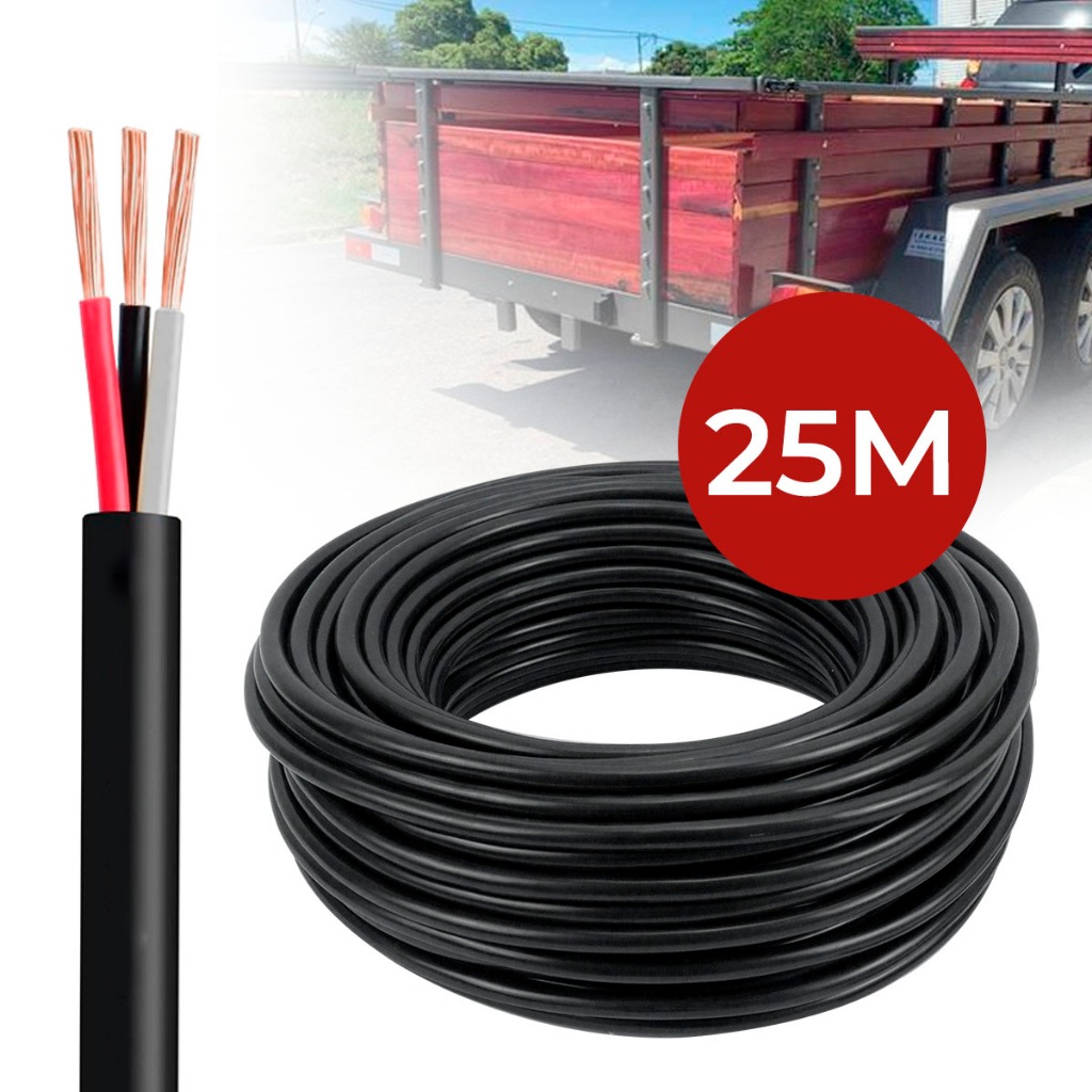 Cabo Pp 3x1,5mm 100% Cobre 25m Flexível Capa Dupla Rolo Instalação Elétrica Alta Durabilidade em Oferta na Shopee