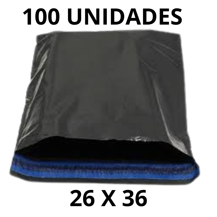Kit 100 Unidades Envelope De Segurança 26 X 36 Aba Adesiva Embalagem Correio Ecommerce Saco Preto