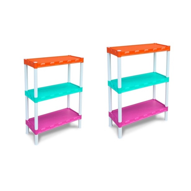 2 Estante com 3 prateleiras cada, nas cores branca, preta, azul, rosa colorida KIT COM 2 ESTANTES