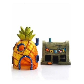 kit Enfeite De Aquário Fenda Do Biquíni Bob Esponja Casa Abacaxi + Lanchonete Siri Cascudo em Oferta na Shopee