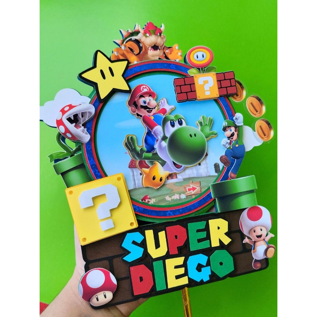 Topper 3D personalizado Super Mario Bross topo de bolo aniversário infantil