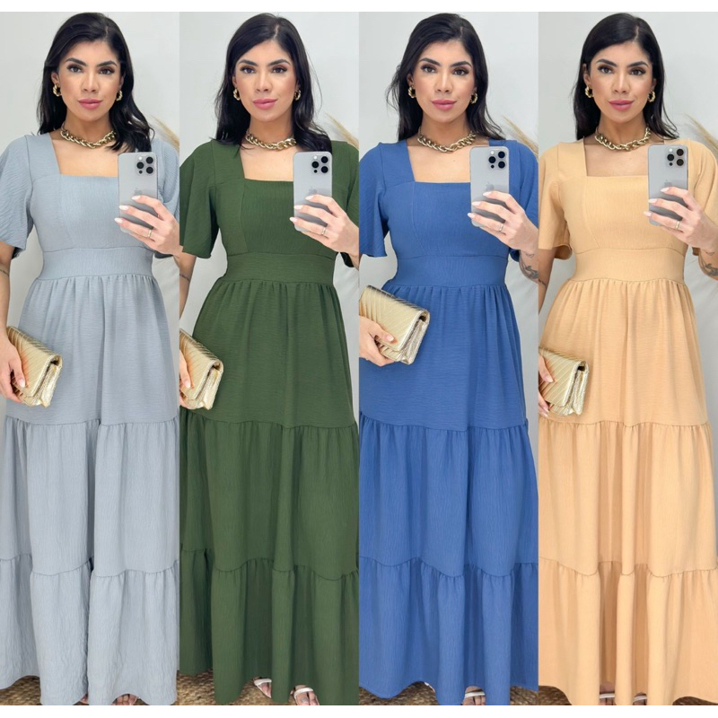 Vestido manga curta tecido duna moda evangélica
