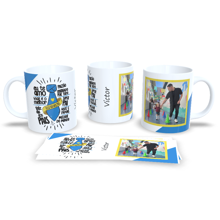 Caneca Dia dos Pais Gravata Personalizada com Foto e NomeSeja bem-vindo(a)!   Caneca Premium 325 ml Altura 9,5 cm Diâmetro 8,0 cm Peso: 400 g Área da Impressão: 20 x 9,5 cm  Informações adicionais:  Informações sobre a arte:  Temos artes para todas as oca