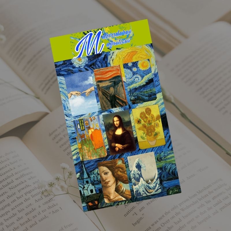 Cartela com 8 mini marcadores magnéticos obras de arte Van Gogh Leonardo da Vinci Claude Monet mod5 em Oferta na Shopee
