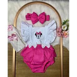 romper jardineira temático bunda rica Minnie rosa