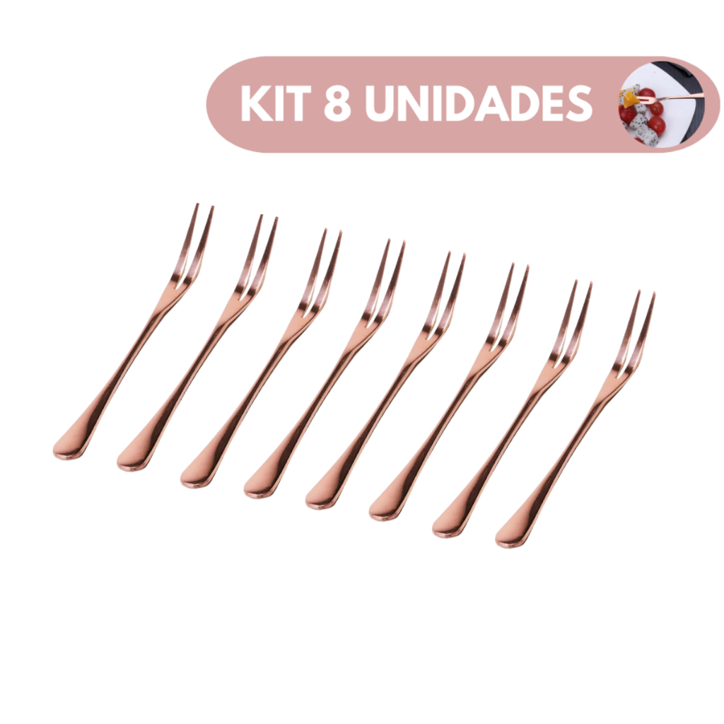 Garfo para Petiscos e Aperitivos Inox Rosè Conjunto 8 Peças Garfo para Frutas Frios e Queijos