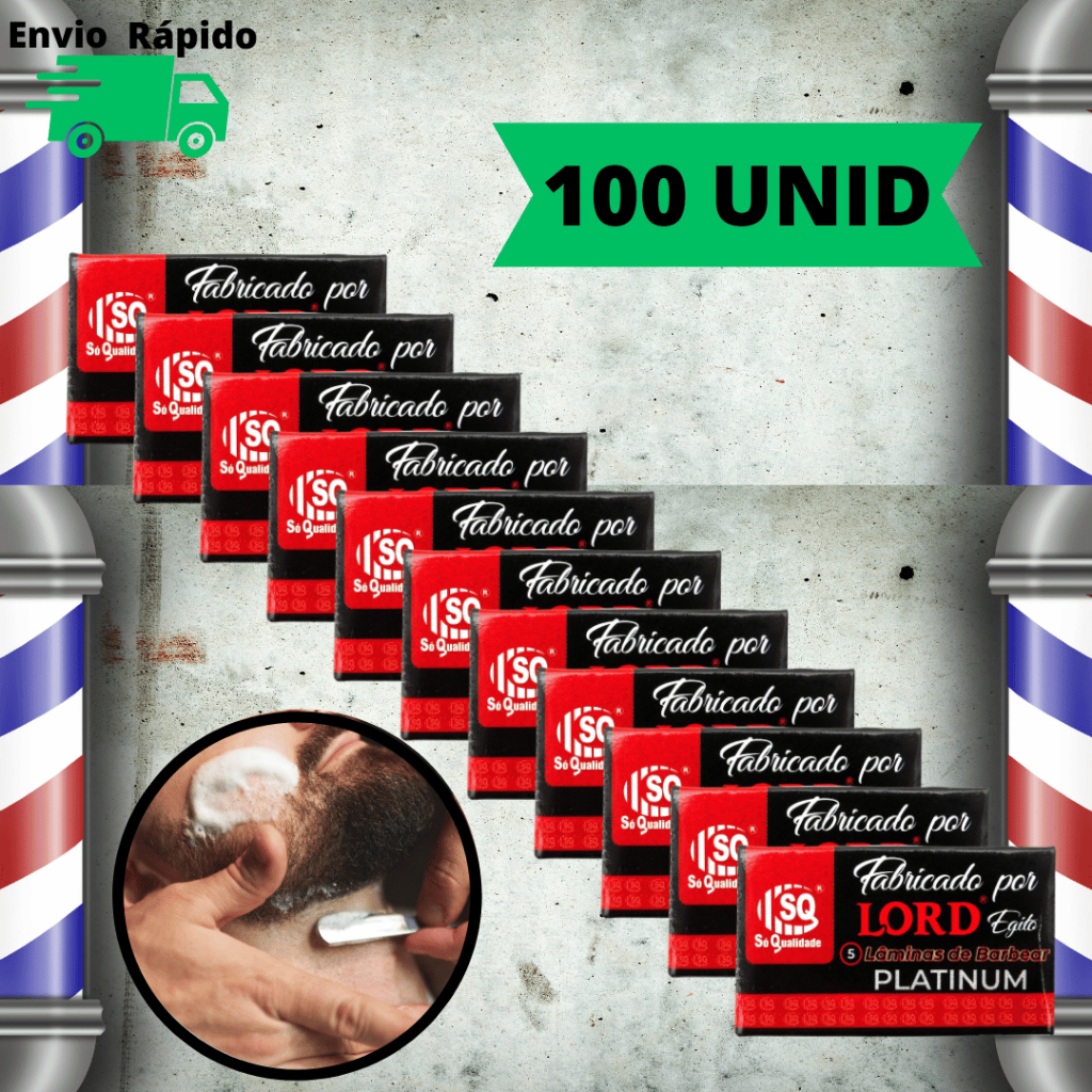 Kit Lâmina Barbear Platinum Lord 100 unid Para Barbearia Cabelereiro Para Navalha Corte Cabelo Salão
