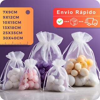 Kit 10/20/50/100 Un Saco Saquinho Organza Tule Saquinho 7x9 9x12 10x15  Branco Festa Casamento em Oferta na Shopee