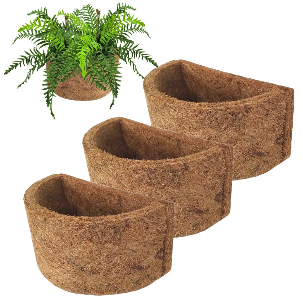 Kit 3 Vaso Meia Lua de Parede Fibra de Coco 02 Jardineira Xaxim Pequeno Sustentável Barato Promoção