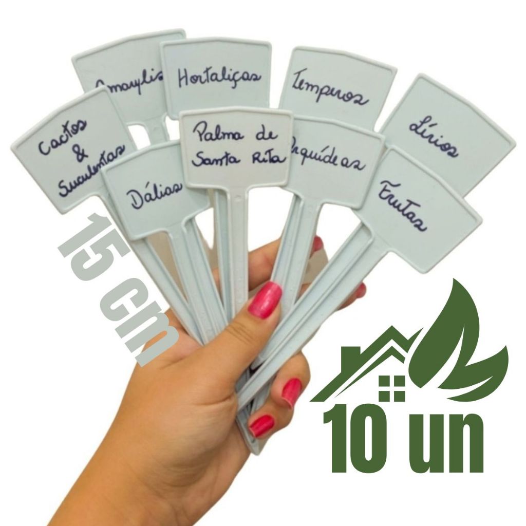 Kit 10 Identificador Tag Placa Plaquinha De Planta 15cm Identificação Para Horta Branco Jardim Planta Flores Muda