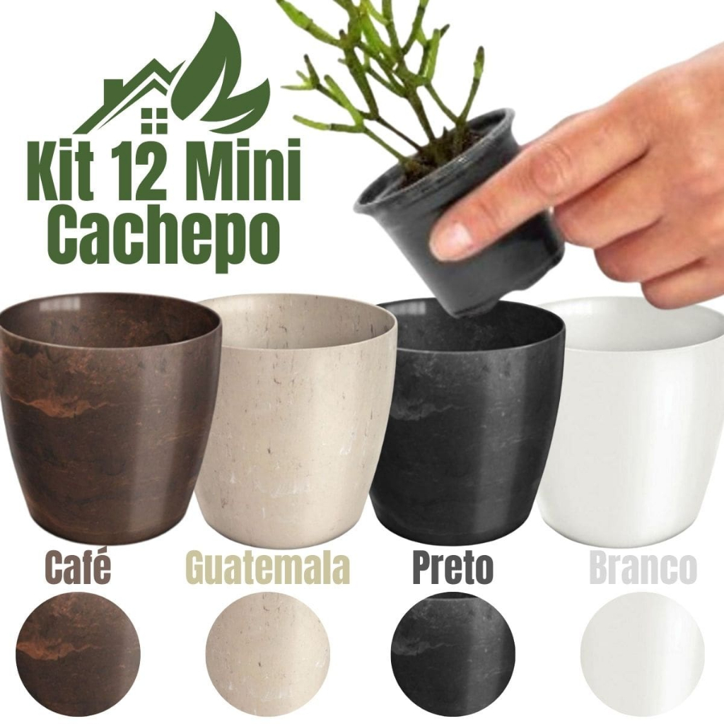 Kit 12 Mini Cachepô Elegance Vasinho Vaso Redondo De Cacto e Suculenta Para Decoração - Nutriplan