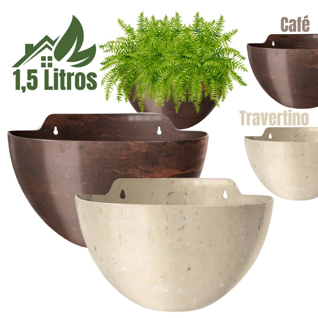 Meio Vaso Cachepo Elegance De Parede 1,5 Litro 21x14cm Mini Decorativo de Plástico Para Planta Samambaia Jibóia e Avenca