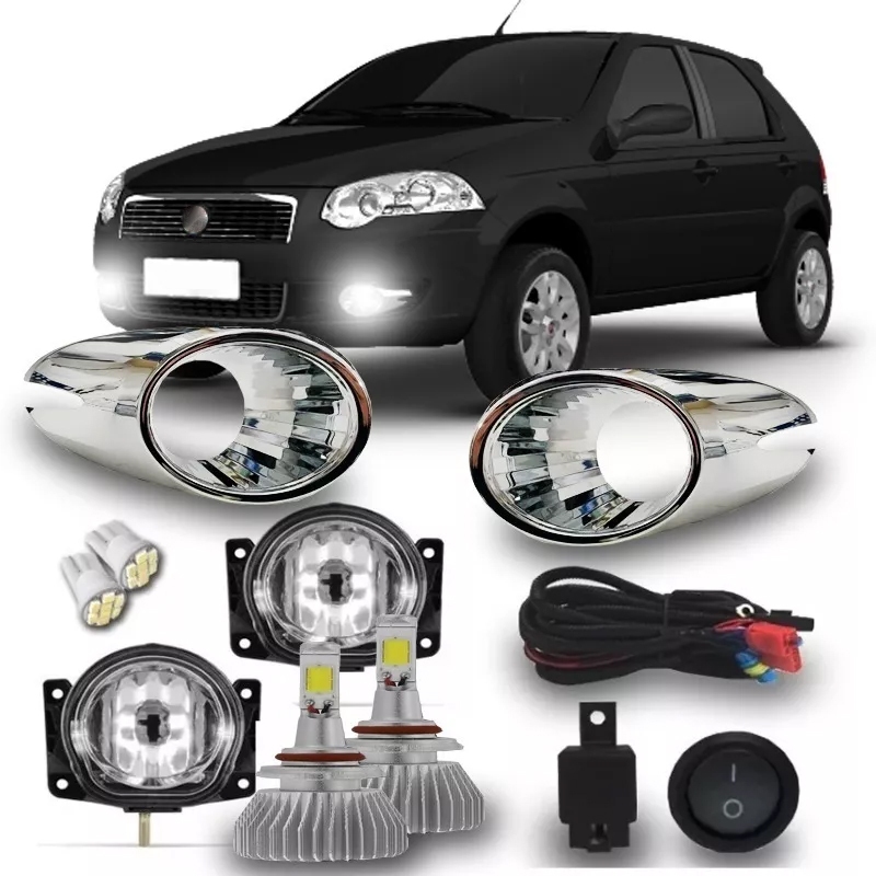 Kit Farol Milha Neblina Palio Elx Siena 2008 2009 2010 2011 + Kit Super Led H1 6000k
