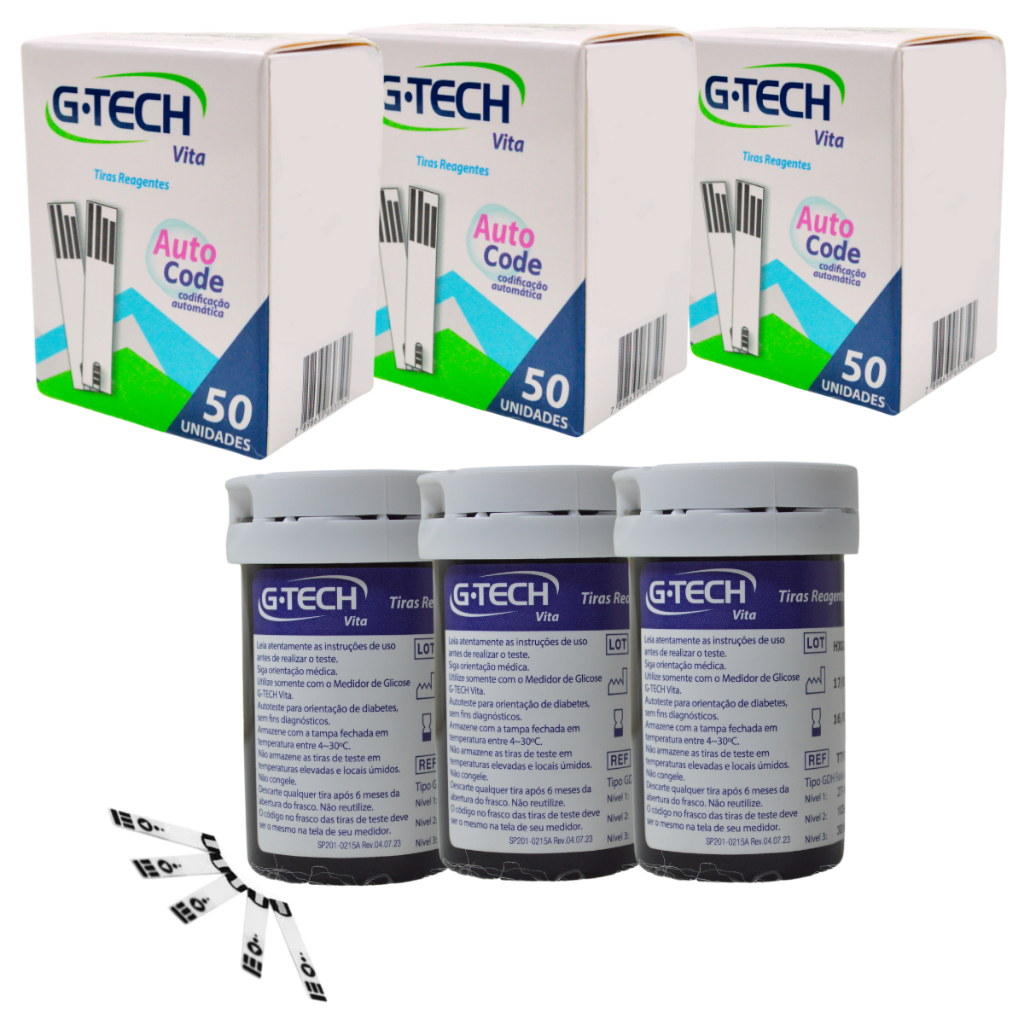 Tiras Reagentes Fita Medir Glicose Glicemia 150 Unidades Gtech Vita