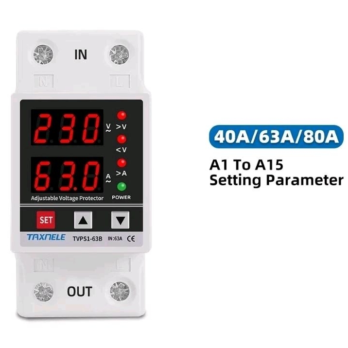 Display duplo 40a 230v din ajustável digital sob tensão relé protetor contra surtos limite sobre proteção atual