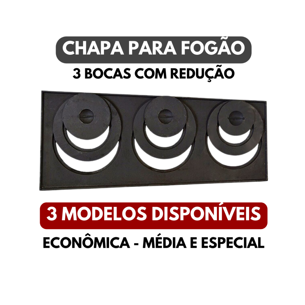 Chapa Para Fogão a Lenha 3 Bocas Com Redução