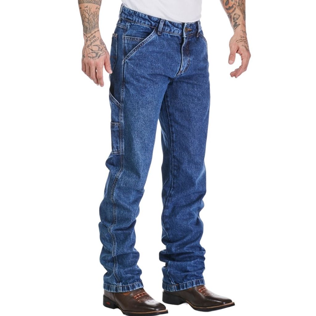 Calça Masculina Carpinteira Country Reforçada 7 bolsos azul tradicional