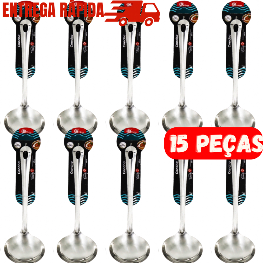 Kit 15 Concha De Feijão Sopa Caldo Molho Inox 23 Cm Utensílio De Cozinha Para Jantar Almoço Festas