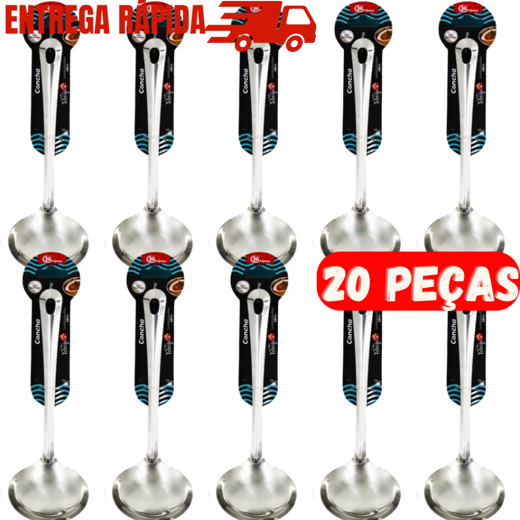 Kit 20 Concha De Feijão Sopa Caldo Molho Inox 23 Cm Utensílio De Cozinha Para Jantar Almoço Festas
