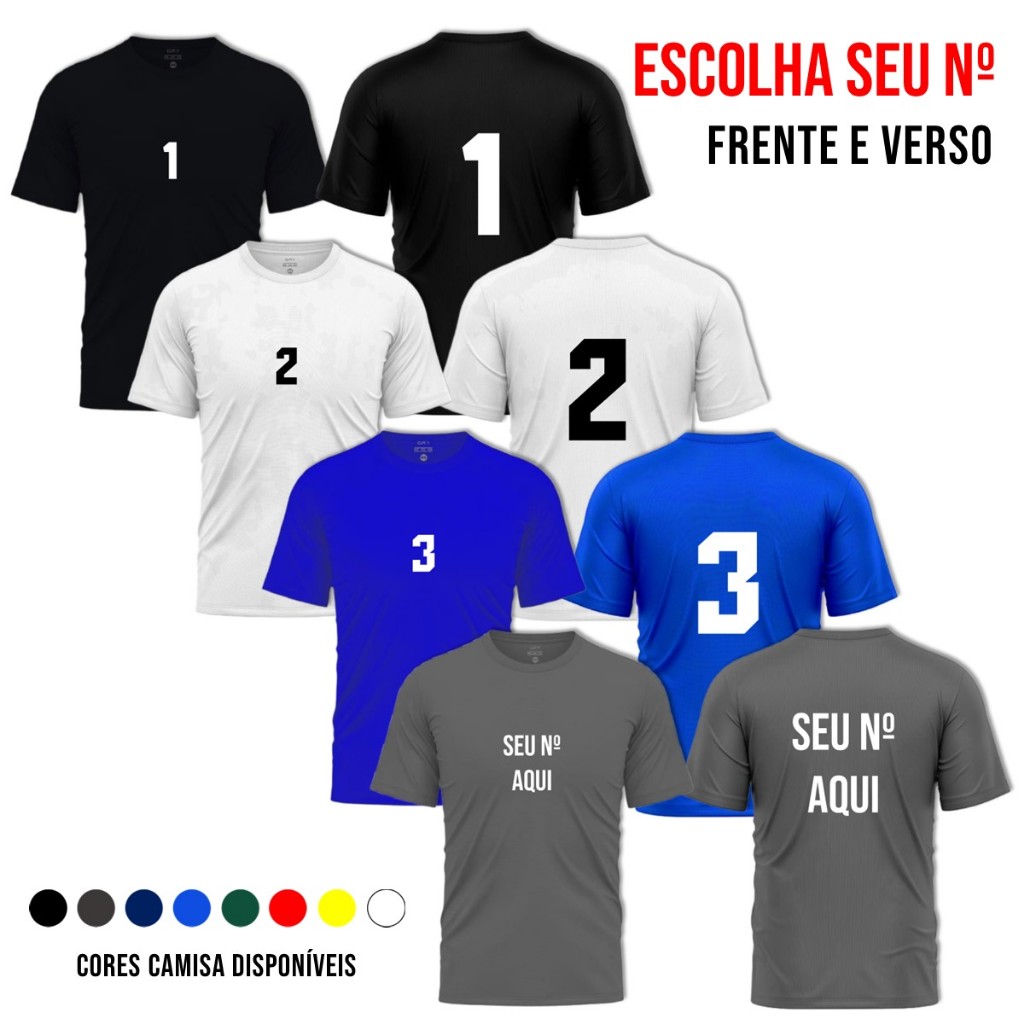 Camisa Masculina Camiseta Futebol Dry Fit Academia Treino - ESCOLHA SEU NÚMERO - FRENTE E VERSO