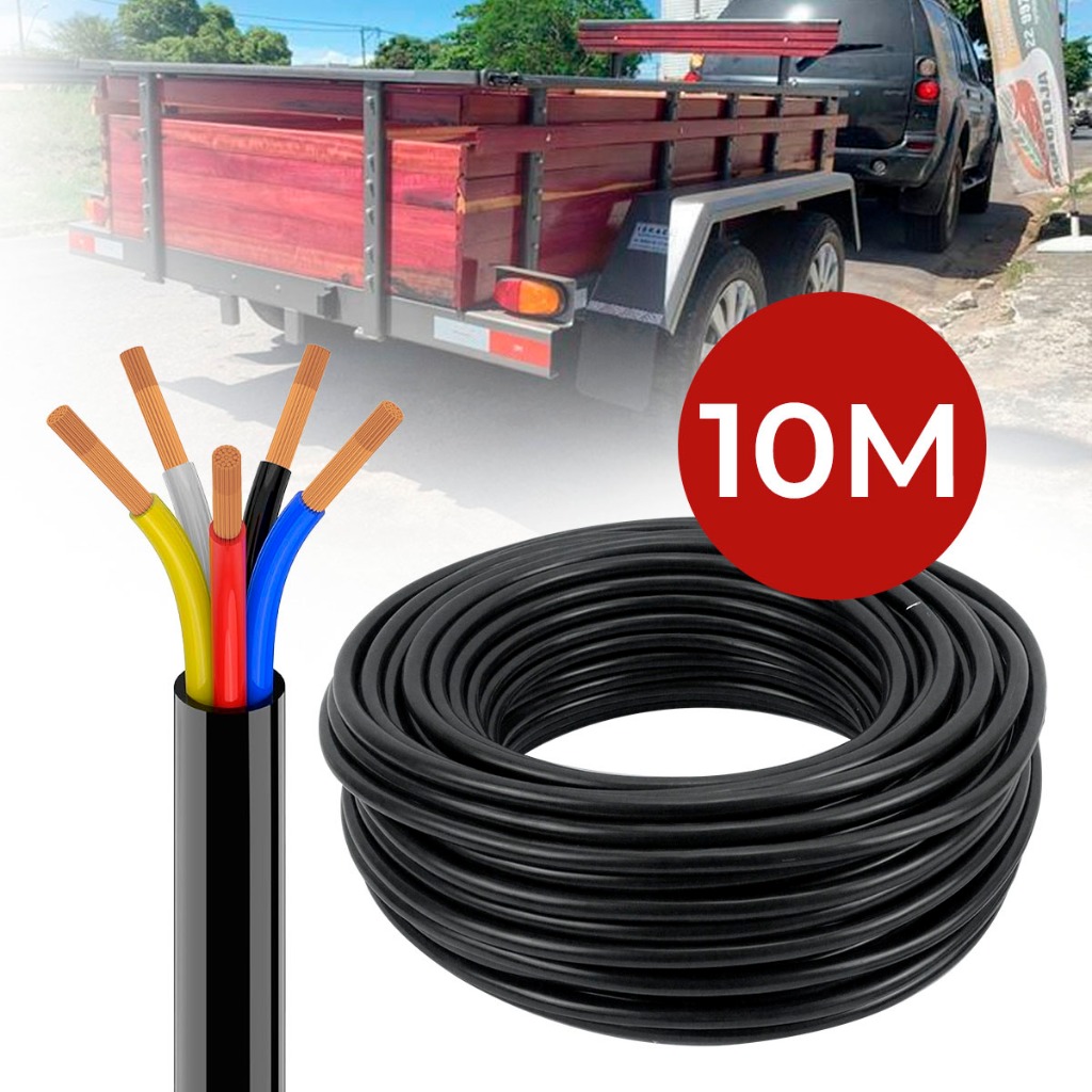 Cabo Pp 5 Vias 10 Metros Flexível 100% Cobre Para Carretinha Reboque Caminhão Trailer Seção 1mm em Oferta na Shopee