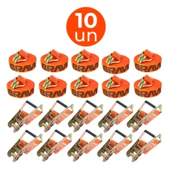 Kit 10 Catraca + 10 Cinta Amarração 3 Ton 9 Metros J Carga Caminhão Navio Moto Super Resistente