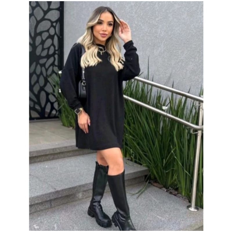 Vestido poncho lanzinha gola alta inverno manga longa