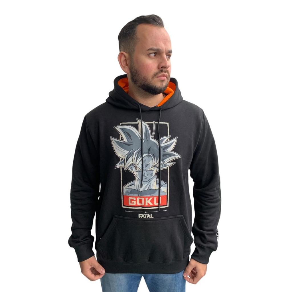 Blusa Moletom Masculina Goku Dragon Ball Canguru Com Capuz Fatal Surf Estampa Brilha no Escuro