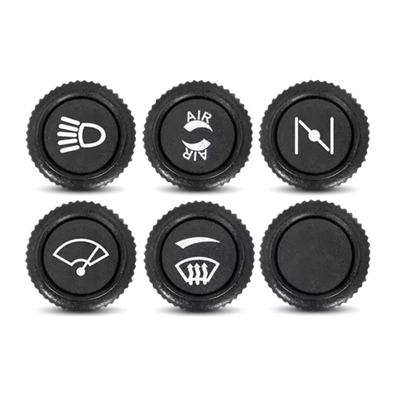 KIT BOTAO PAINEL VW FUSCA 76/86 PRETO (KIT 6 BOTOES DE COMANDOS PORTA LUVAS, FAROL, AFOGADOR, LIMPADOR DE PARABRISA, VENTILADOR, ACIONAMENTO DO AR) GRAMPOLA G084K