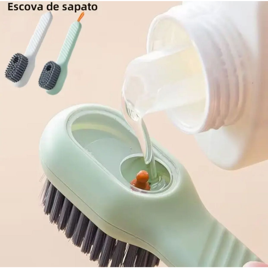 Kit 2 Escova Limpa Tenis Sapato Com Dispenser Reservatório Detergente Tira Pelo Multiuso em Oferta na Shopee
