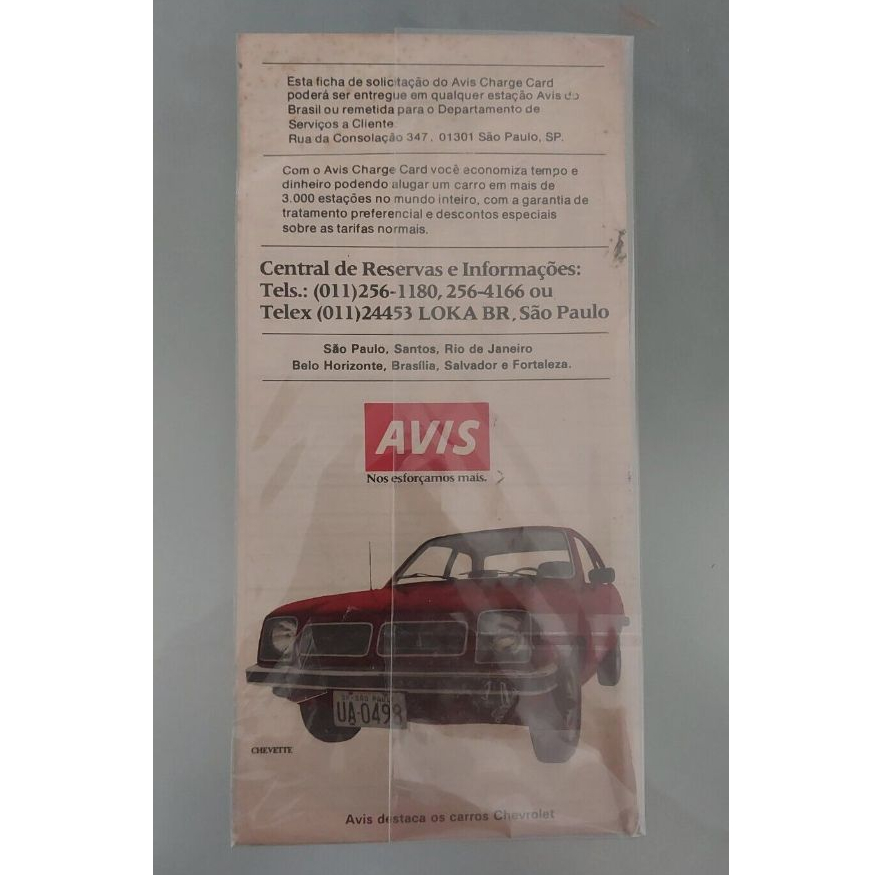 Folder vintage anos 70 Locadora Avis charge card c/ carro Chevette impresso
