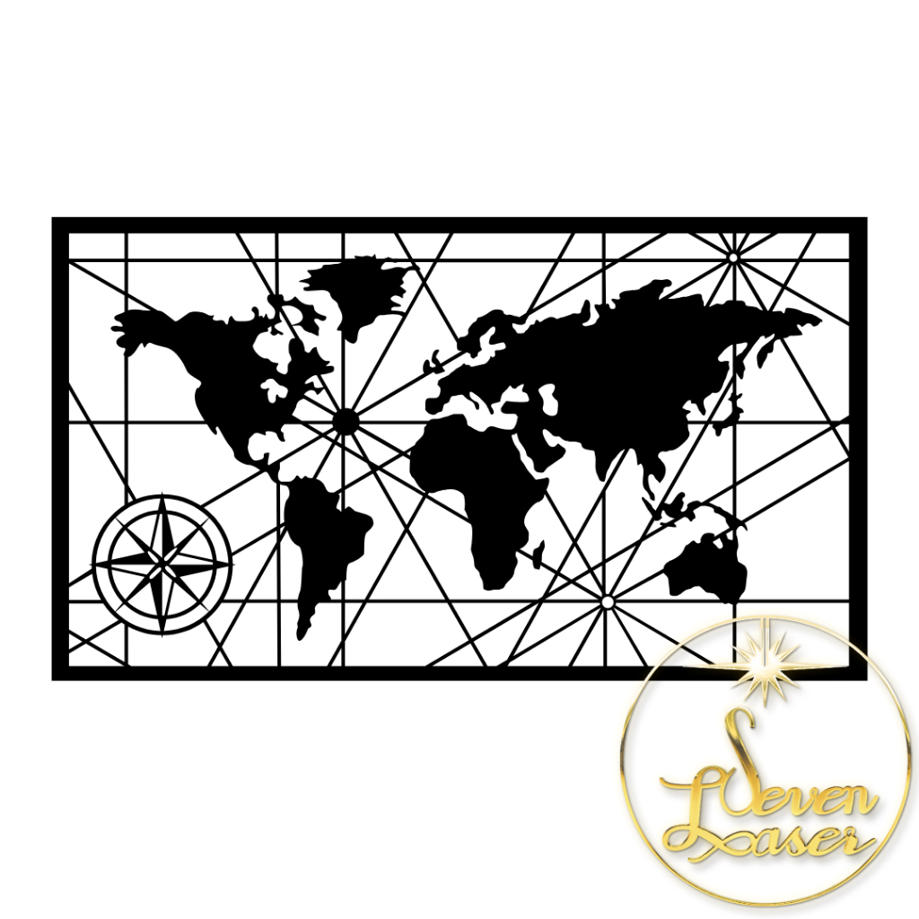 Quadro decoração parede Mapa Mundi Retangular Sala Quarto Cozinha Escritório Decoração Mdf 3mm