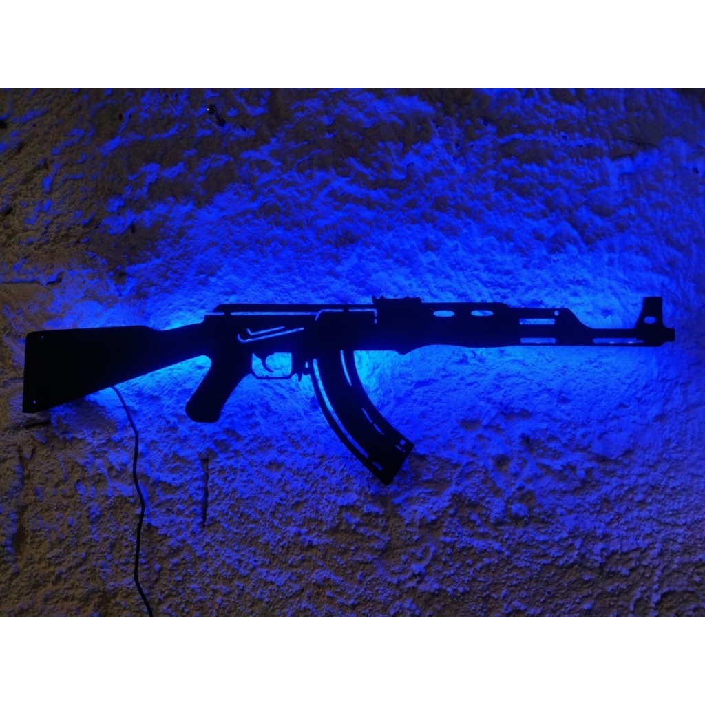 Quadro Painel Luminoso Led Rgb AK47 Geek Gamer Decoração Elegante Iluminação Quarto Mdf 3mm