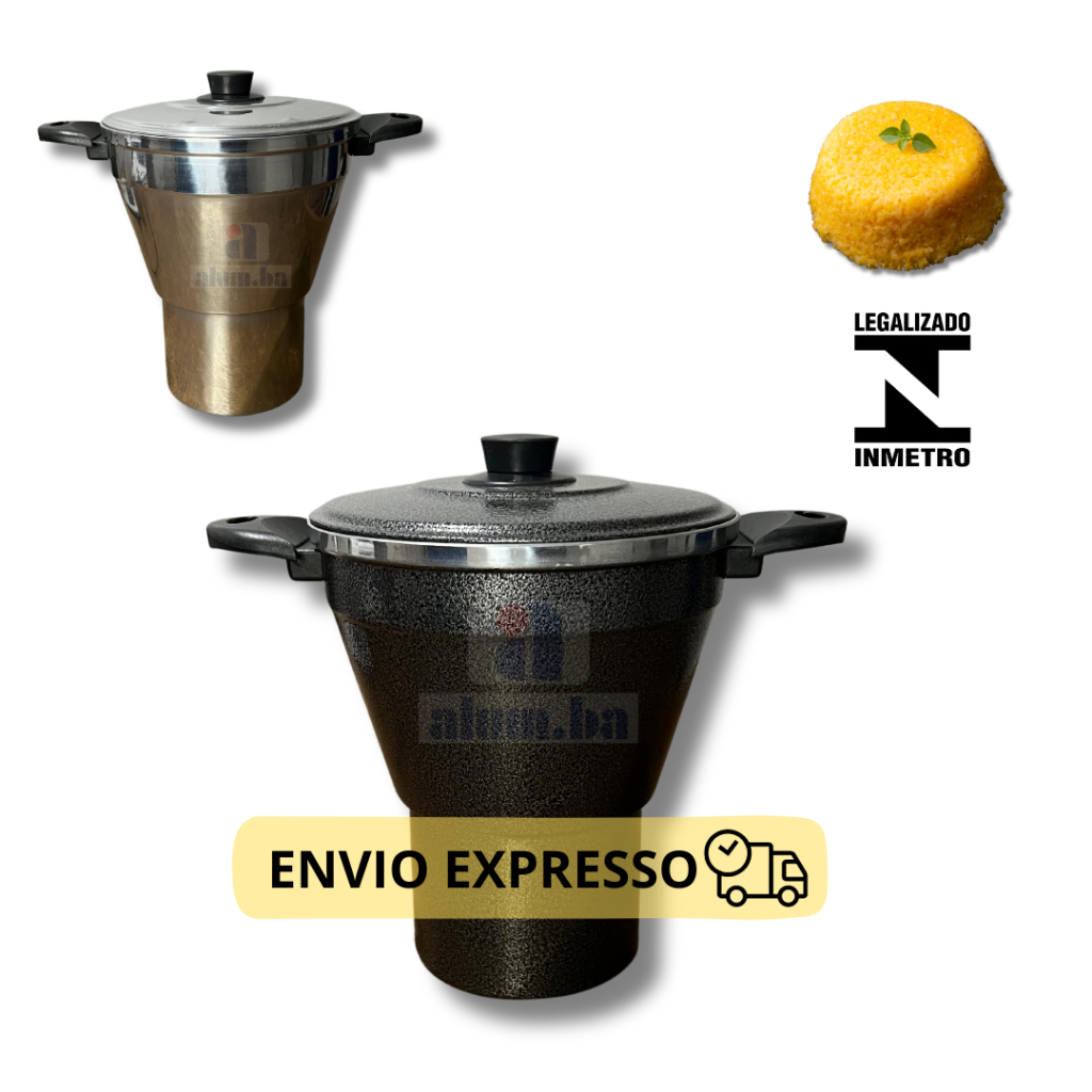 cuscuzeira grande preta e aluminio panela de cuscuz 20cm - cuscuzeiro grande preto e alumínio